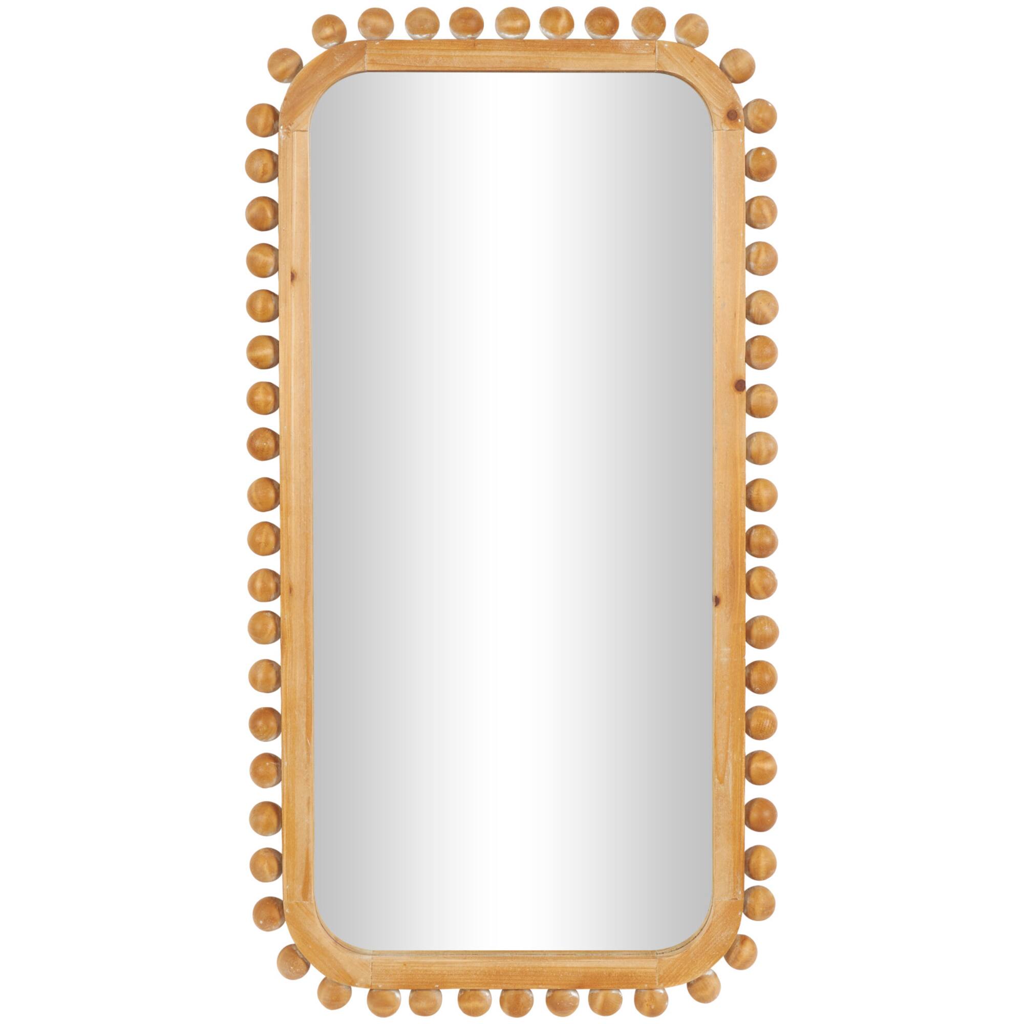 24" x 45" Brown Wood Wall Mirror with Beaded Frame